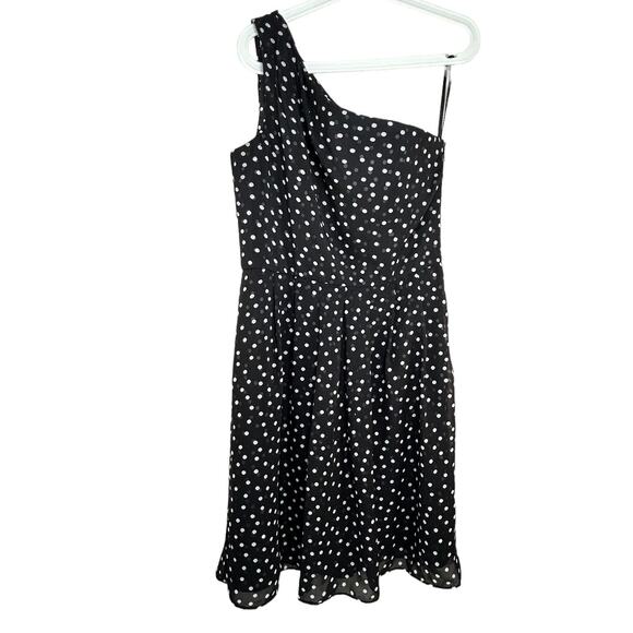 WHBM Asymmetric Dress Size 10 Black and White Polka Dot Twee Cocktail Preppy - Picture 1 of 10